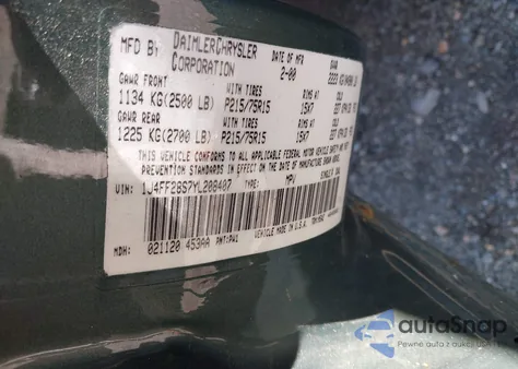 2000 Jeep Cherokee Se из США, поврежденный, VIN 1J4FF28S7YL208407